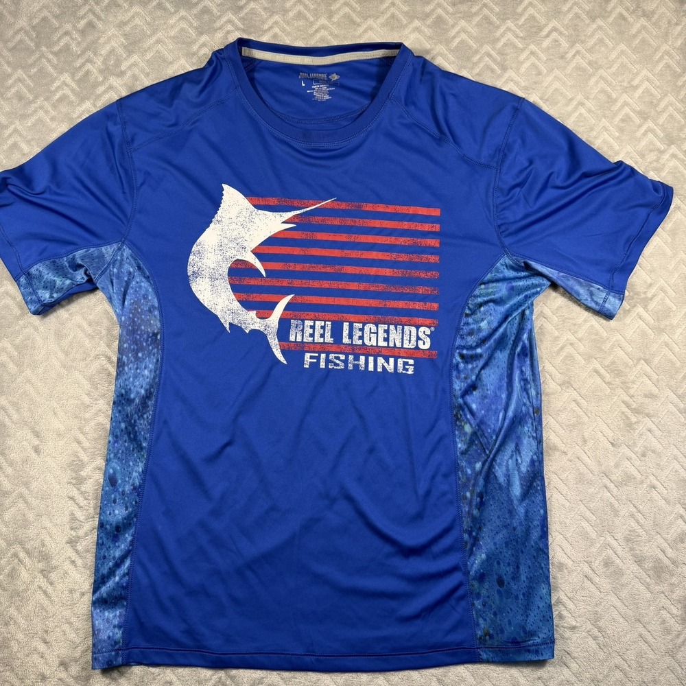 Reel Legends Fishing‎ Shirt Men's L Blue Graphic